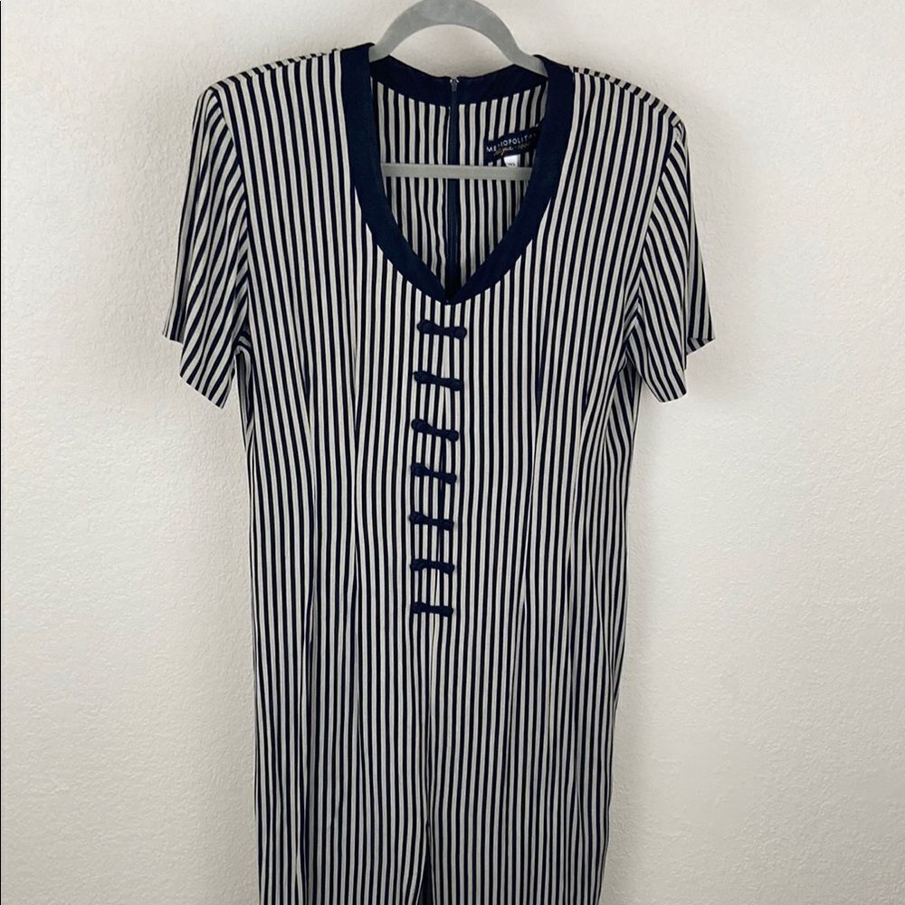 Vintage Metropolitan Black and Gray Striped Sheath Dress